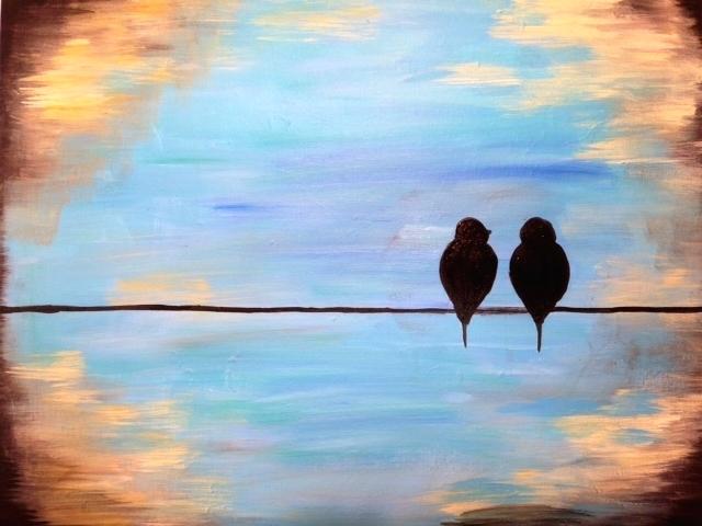 640x480 Two Birds On A Wire Painting - Birds On A Wire Painting