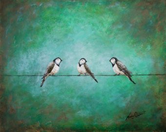 340x270 Bird Wire Painting Etsy - Birds On A Wire Painting
