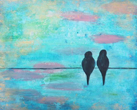 570x456 Birds On A Wire Print Bird Art Bird Wire Art Bird - Birds On A Wire Painting