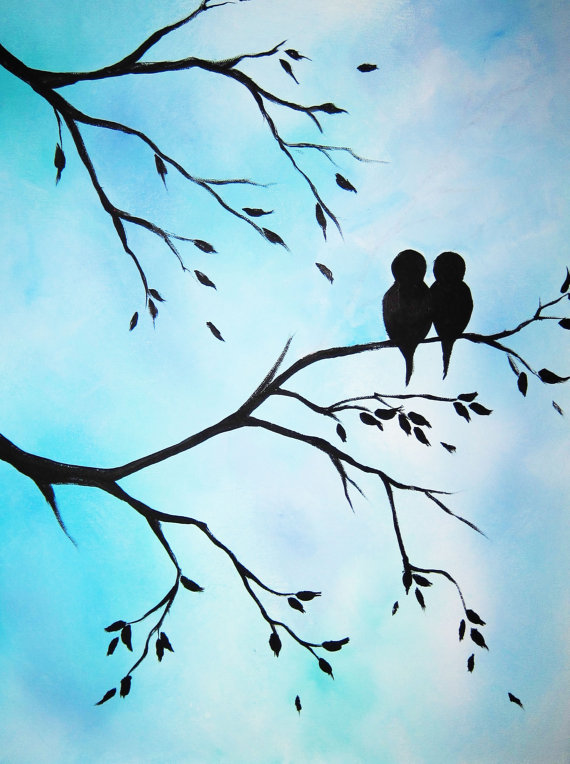 570x764 Large Abstract Painting Art Love Birds In Tree Modern - Birds On Tree Painting