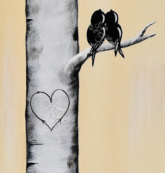648x680 Love Birds On An Aspenirch Tree Branch Painting Linda Fehlen - Birds On Tree Painting