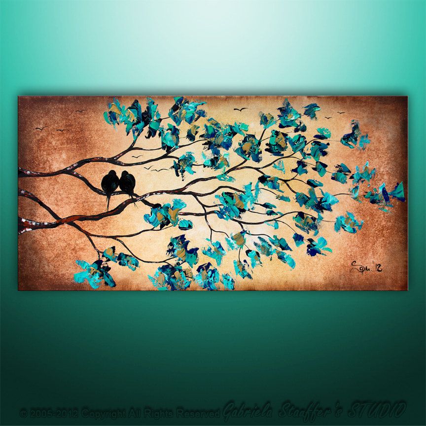 864x864 Original Palette Knife Modern Birds Tree Original Painting Art By - Birds On Tree Painting