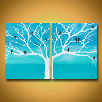 354x354 Personalized Wedding Gift Wood Aspen From Lindafehlengallery - Birds On Tree Painting