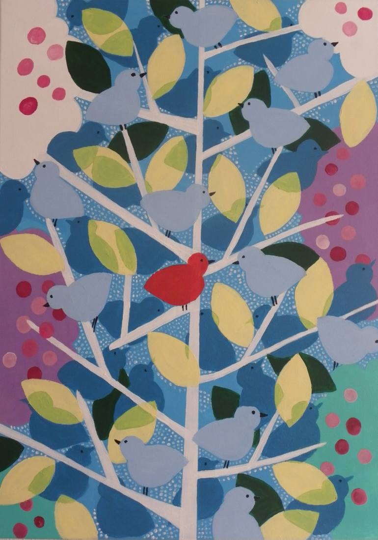 770x1099 Saatchi Art The Thousand Birds Tree Painting By Doris Grieten - Birds On Tree Painting