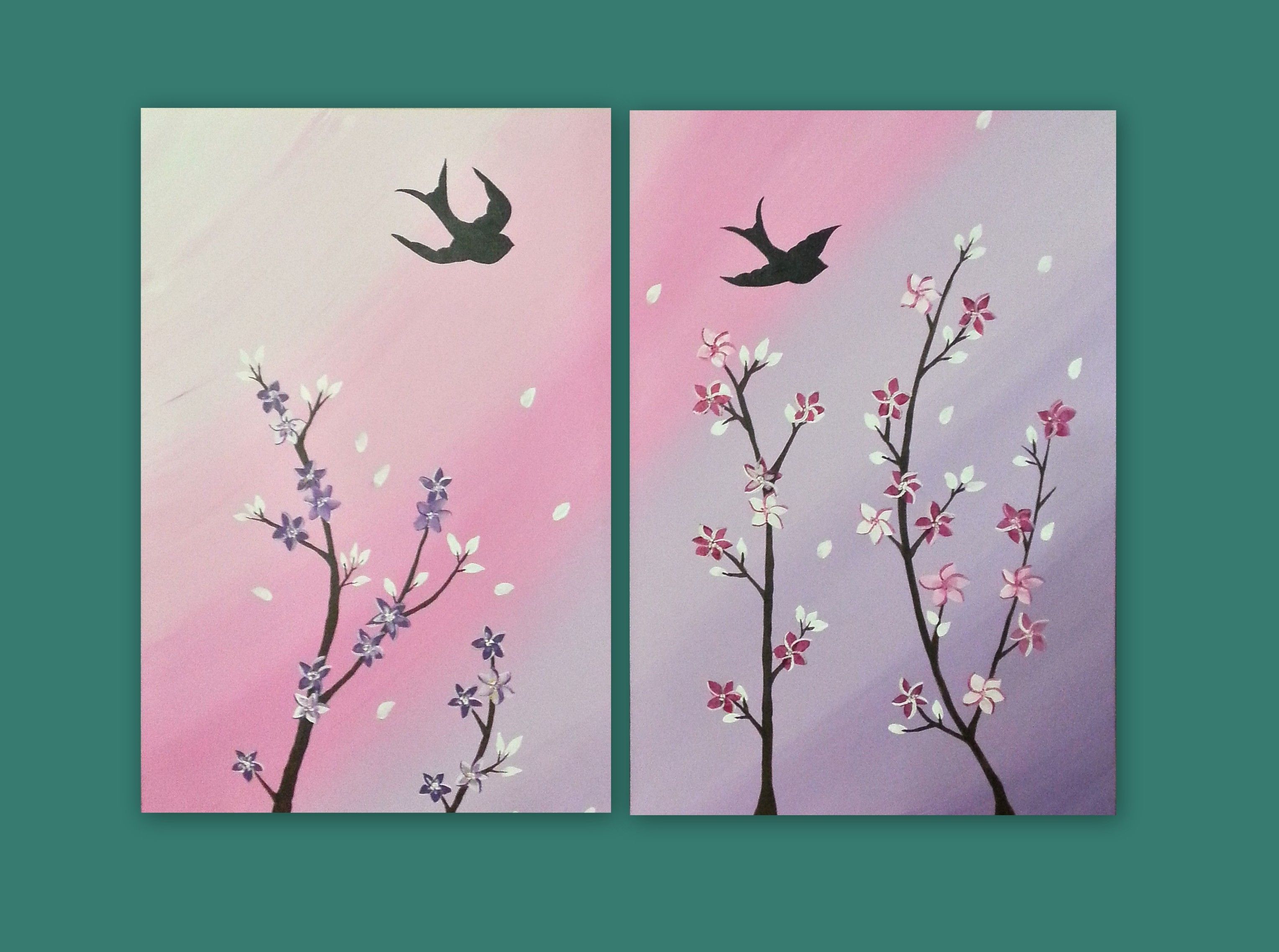 3056x2275 Pink Purple Birds Trees Painting Decoration Purple - Birds On Tree Painting