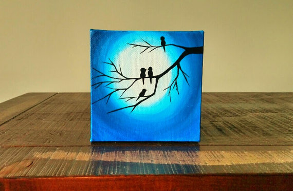 570x373 Birds On Tree Paintingmini Love Birds Paintingacrylic - Birds On Tree Painting