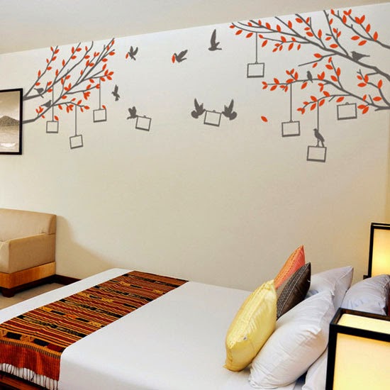 550x550 Natural Interior Wall Painting With Trees And Birds Creative - Birds Wall Painting