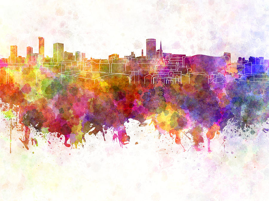 900x675 Birmingham Skyline In Watercolor Background Painting By Pablo Romero - Birmingham Painting