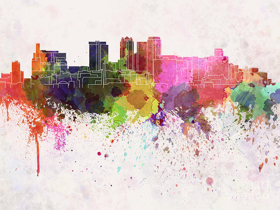 900x675 Birmingham Al Skyline In Watercolor Background Painting By Pablo - Birmingham Painting