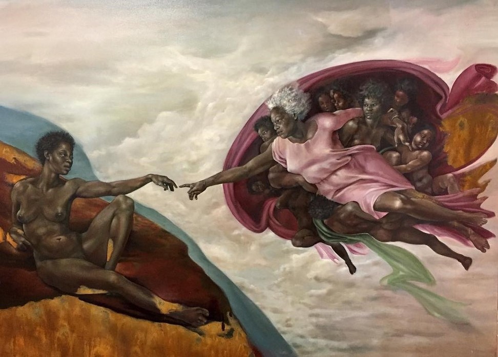 972x698 The Painter Who Re Imagined The Sistine Chapel With Black Women - Birth Of Adam Painting