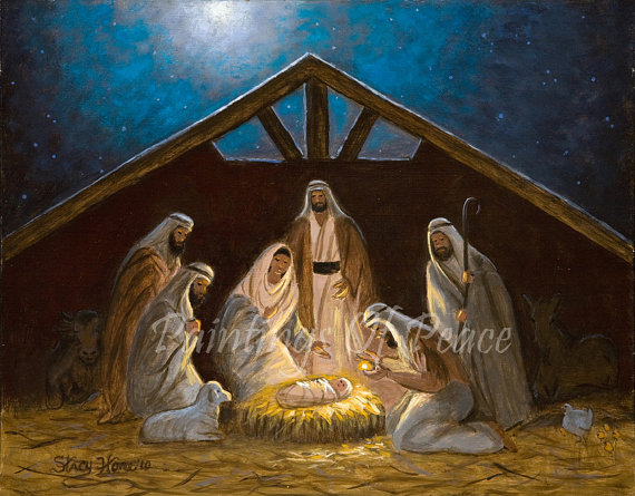 570x445 Nativity Painting Nativity Scene Manger Birth Of Jesus - Birth Of Christ Painting