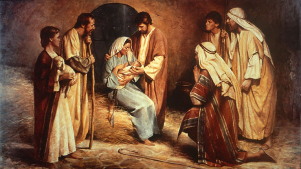 591x333 Birth Of Jesus Painting By Del Parson - Birth Of Christ Painting