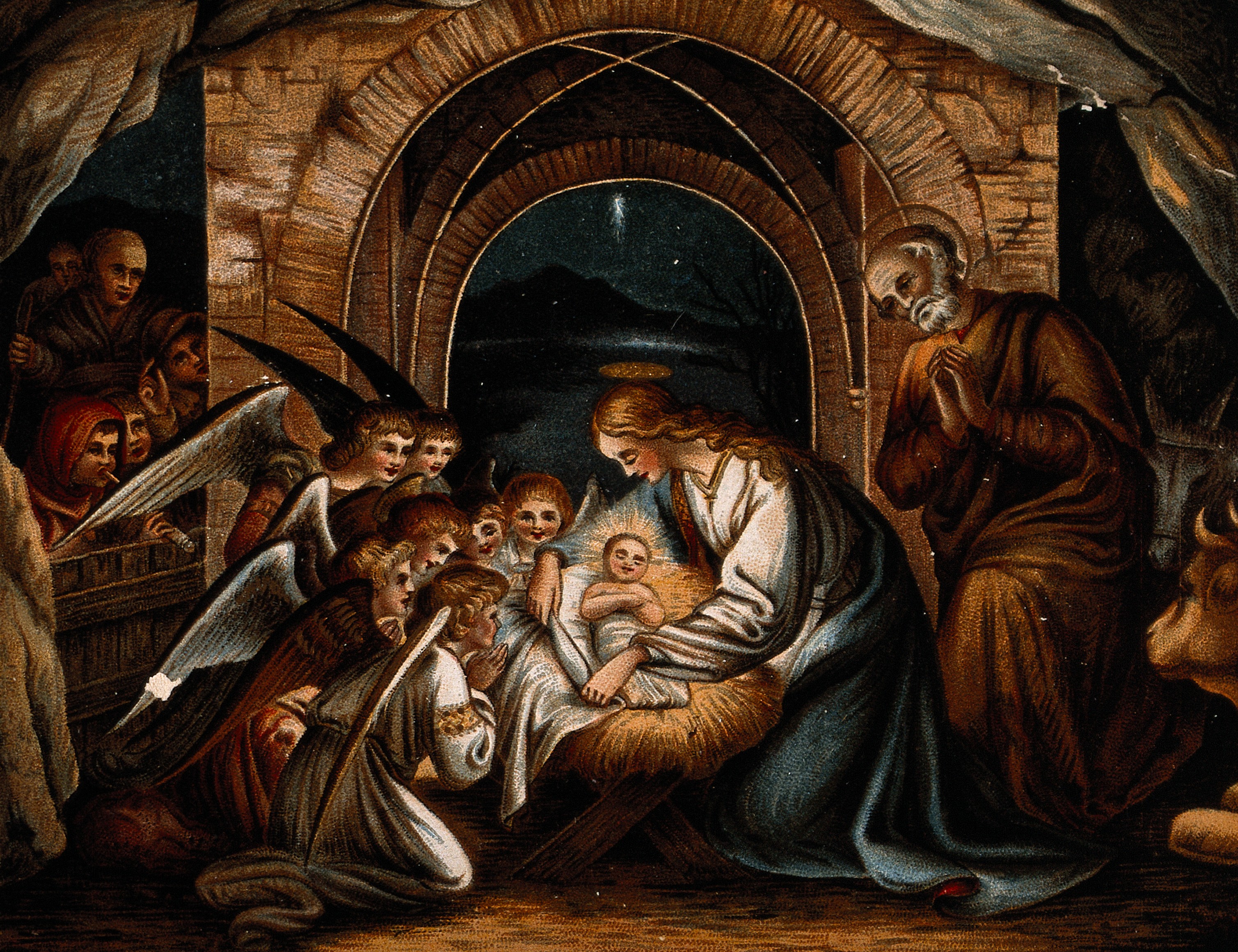 3017x2319 Fileangels Pray - Birth Of Jesus Painting
