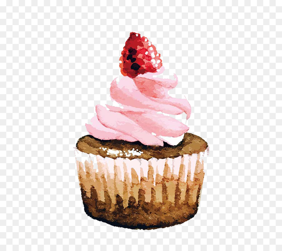 900x800 Cupcake Strawberry Cream Cake Birthday Cake Watercolor Painting - Birthday Cake Painting
