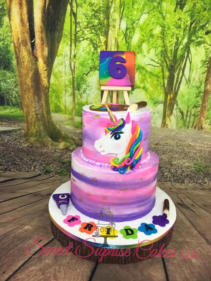 720x960 Rainbow Unicorn Artist Birthday Cake 6th Birthday Cake Paint - Birthday Cake Painting