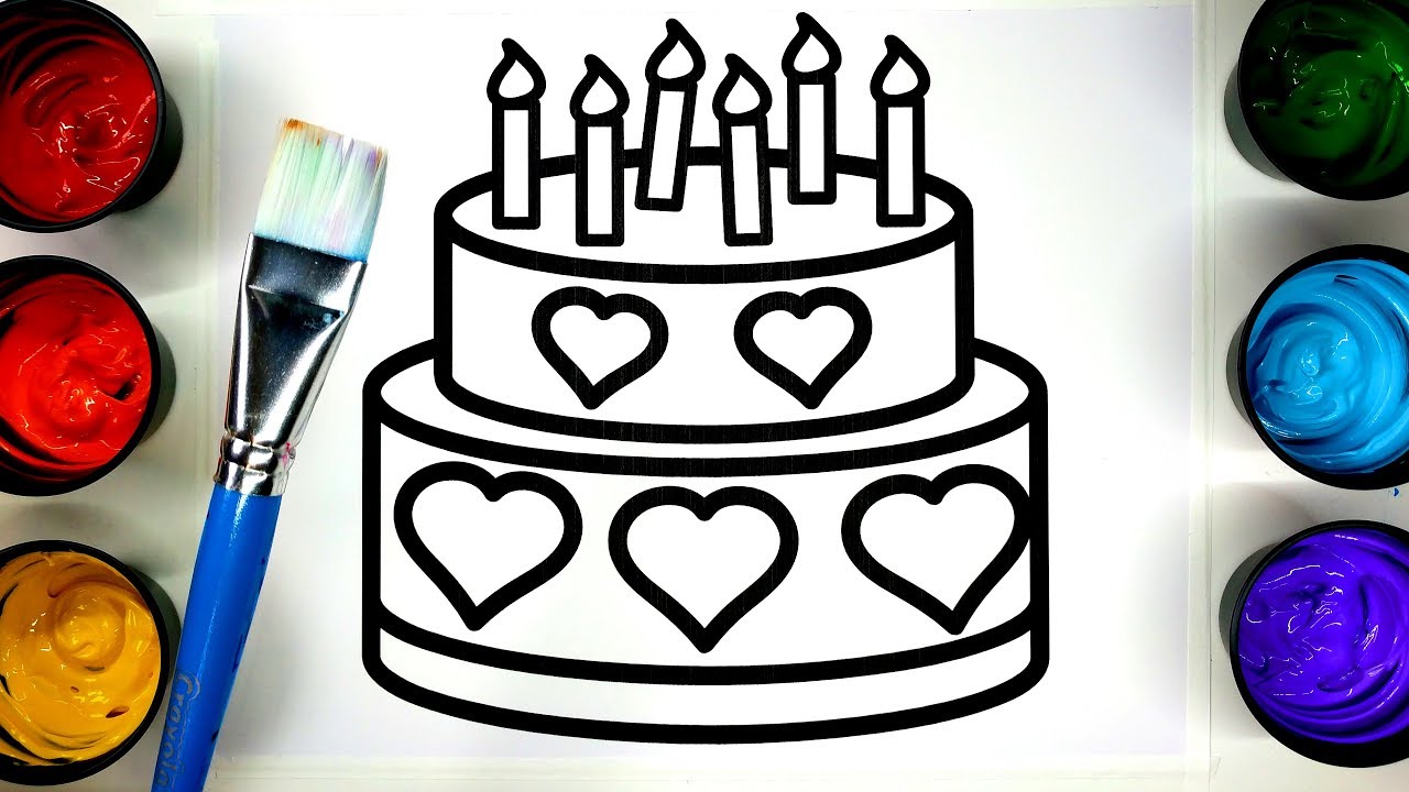 1280x720 Coloring Birthday Cake And Butterfly Coloring Pages With Painting - Birthday Cake Painting