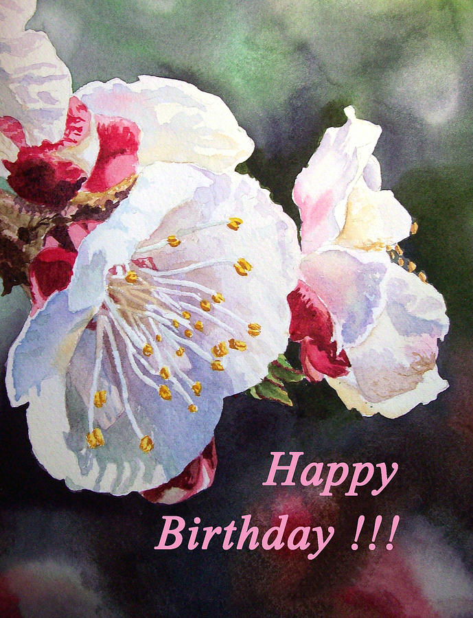 689x900 Happy Birthday Card Apricot Flowers Painting By Irina Sztukowski - Birthday Card Painting