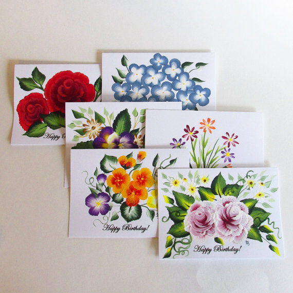 570x570 Painting Greeting Cards Birthday Cards Set Of 10 Hand Painted - Birthday Card Painting