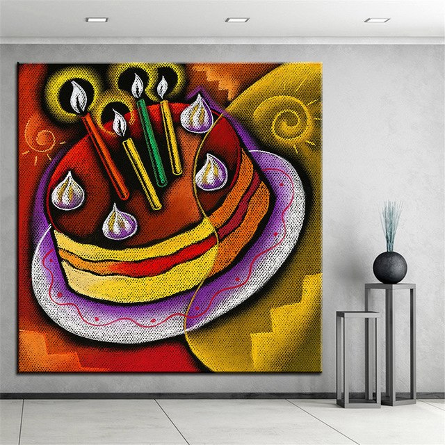 640x640 Large Size Printing Oil Painting Birthday Cake Painting Home - Birthday Painting
