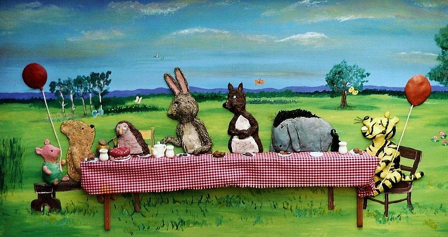 900x476 Poohs Birthday Party Painting By Richard Hubal - Birthday Painting