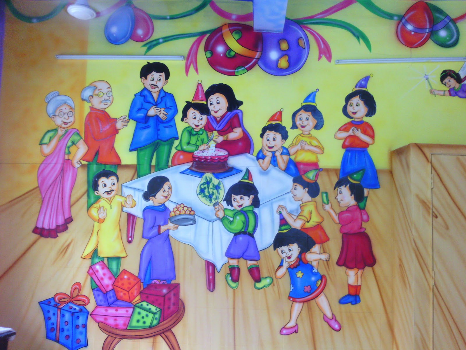 1600x1200 Play School Wall Painting 3d Wall Painting Cartoon Painting - Birthday Painting Images