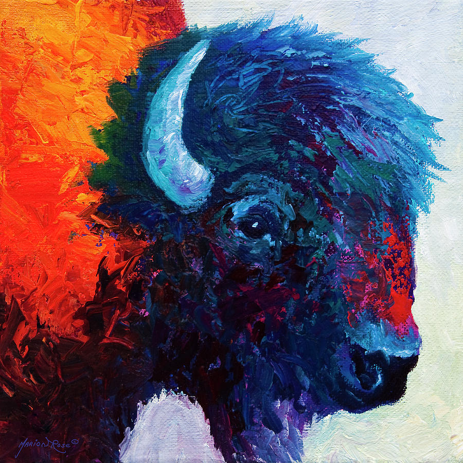 900x900 Bison Head Color Study I Painting By Marion Rose - Bison Painting