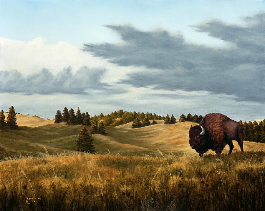 900x717 Bison Wind Cave Park South Dakota Painting By Rick Bainbridge - Bison Painting