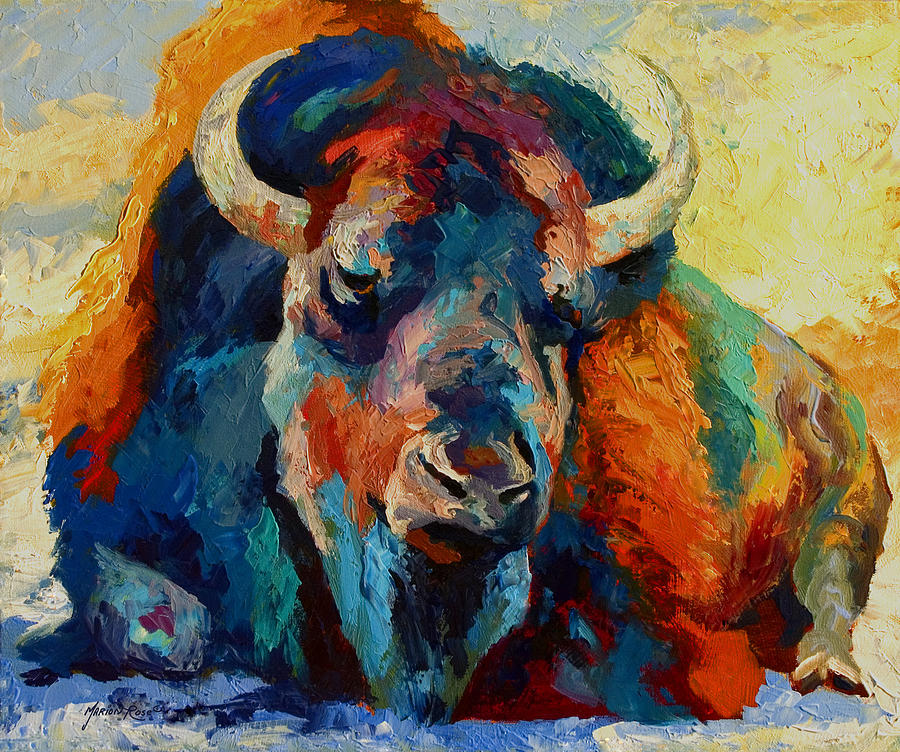 900x752 Winter Bison Painting By Marion Rose - Bison Painting