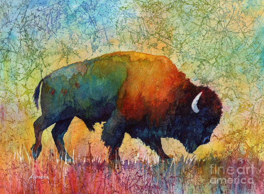 900x662 American Buffalo 4 Painting By Hailey E Herrera - Bison Painting