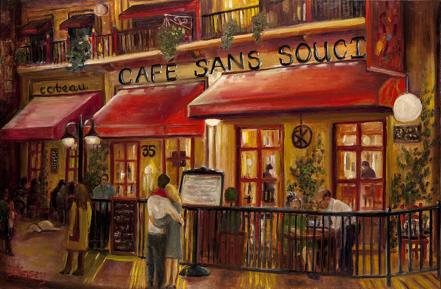 900x590 Cafe Sans Souci Painting By Sheila Kinsey - Bistro Painting