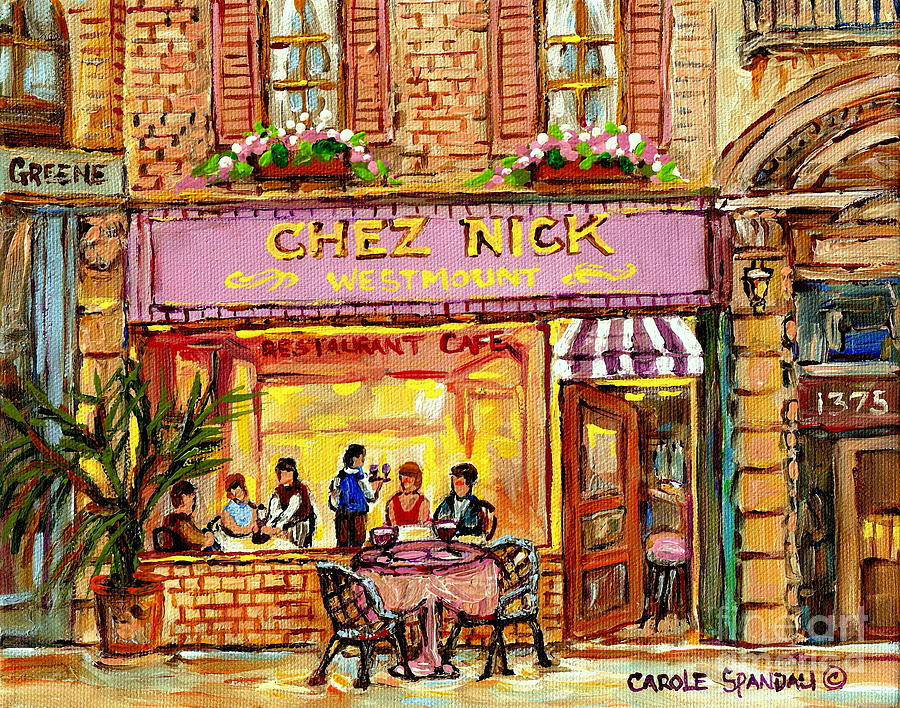 900x708 Chez Nicks Restaurant Paris Style Bistro Paintings Art Of Montreal - Bistro Painting