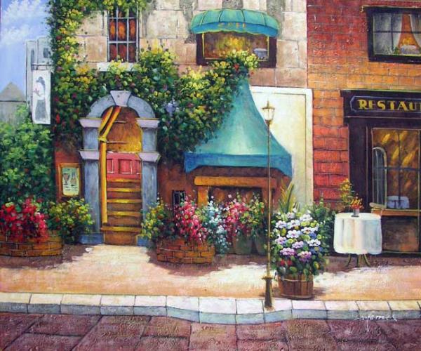 600x500 French Restaurant Paris Cafe Bar Bistro Spring 20x24 Stretched Oil - Bistro Painting