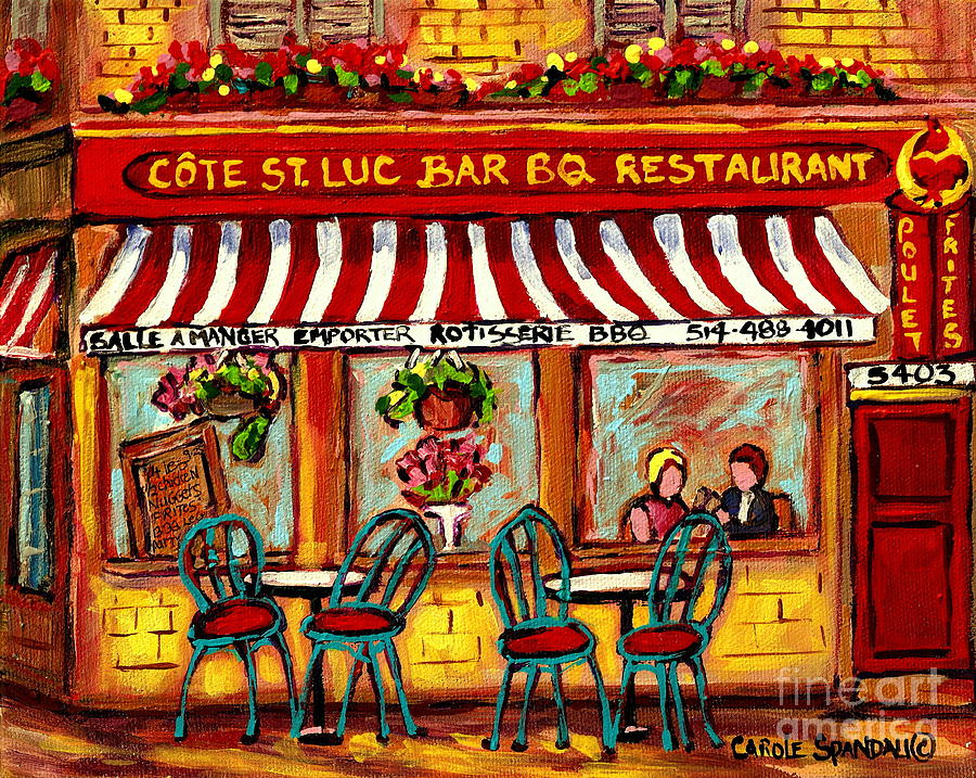 900x717 Rotisserie Cote St Luc Bbq Paris Style Sidewalk Cafe Romantic - Bistro Painting