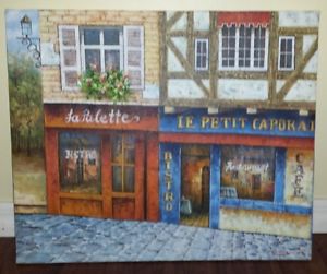 300x251 Stunning Original Painting Art Signed Streetscape Brasserie Paris - Bistro Painting