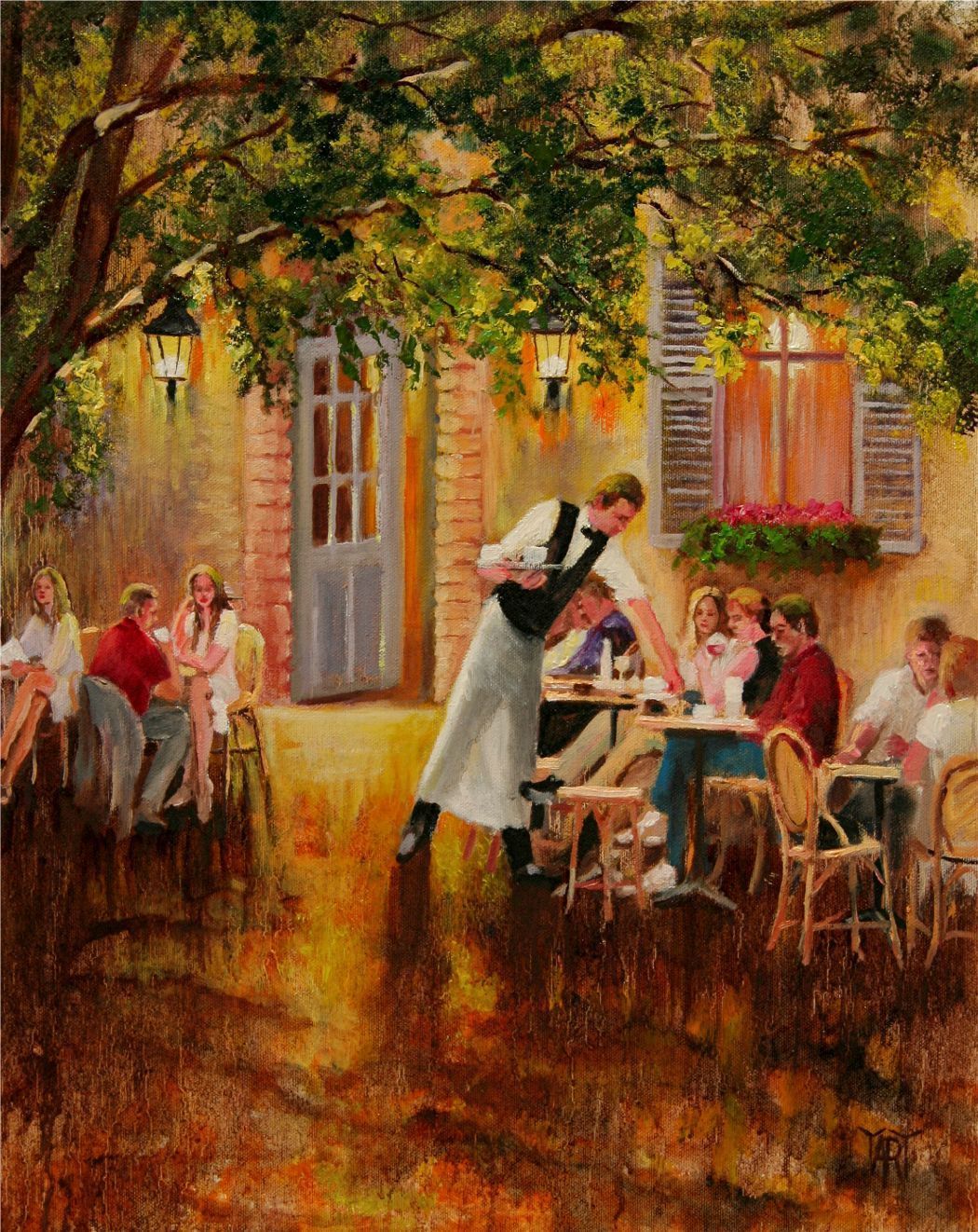 1050x1322 Yary Dluhos City Summer Bistro Sidewalk Cafe Original - Bistro Painting