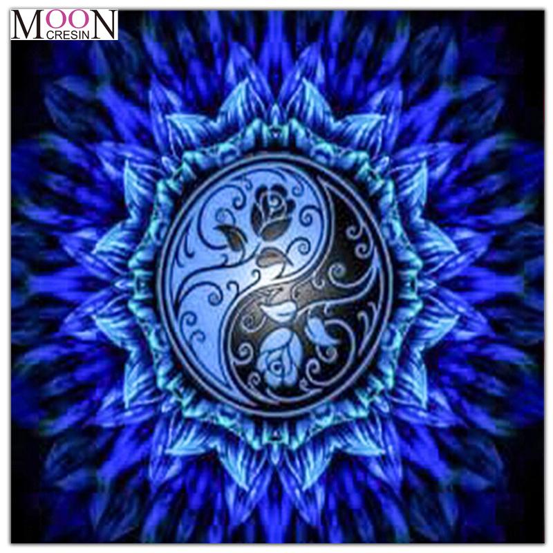 800x800 Diy Diamond Painting Black And Blue Yin Yang Flower Mandala - Black And Blue Painting