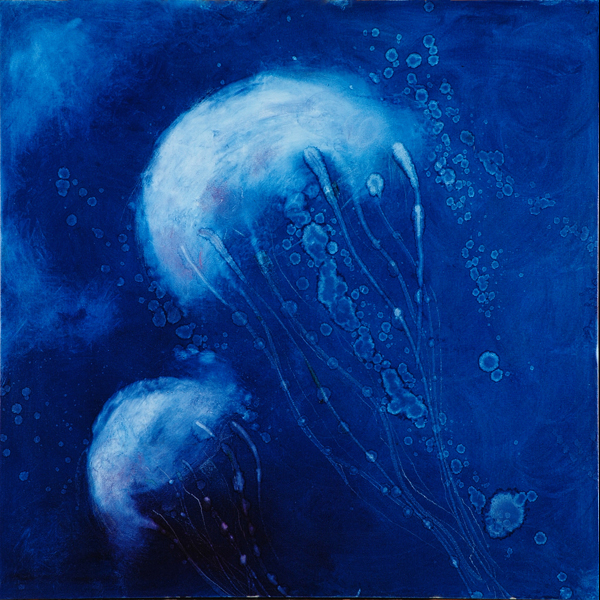 600x600 Jelly Fish Paintings Blue Jelly Fish - Black And Blue Painting