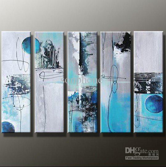 539x541 2018 Framed 5 Panels Huge Black White And Blue Wall Art 5 Panel - Black And Blue Painting