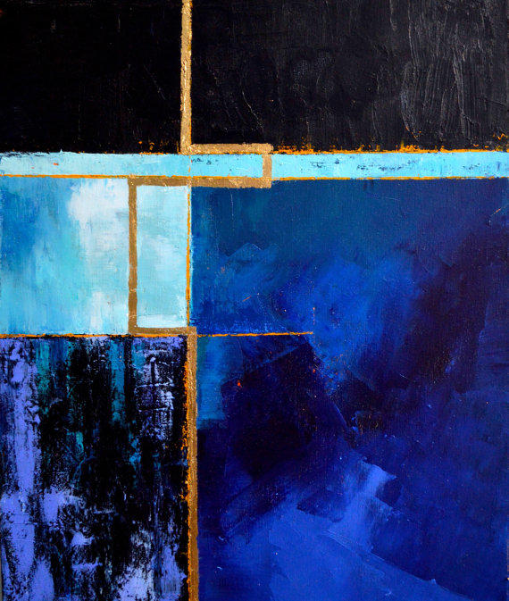 570x673 Original Abstract Painting, Abstract From Mossandblue On Etsy - Black And Blue Painting