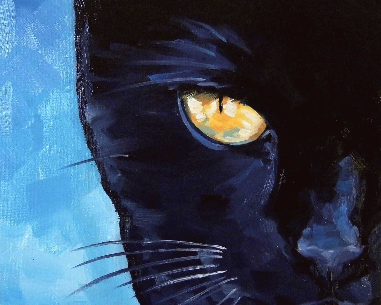 1600x1280 Paintings From The Parlor Blue Twilight Black Cat - Black And Blue Painting