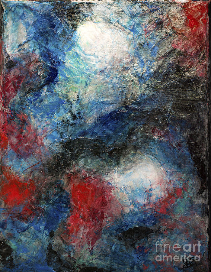 699x900 Red White Blue Painting Modern Abstract Black Reflection Painting - Black And Blue Painting