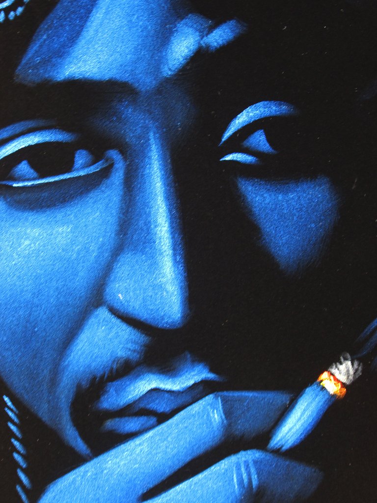 768x1024 Tupac Shakur Portrait 2pac Smoke Cross Original Oil Painting - Black And Blue Painting