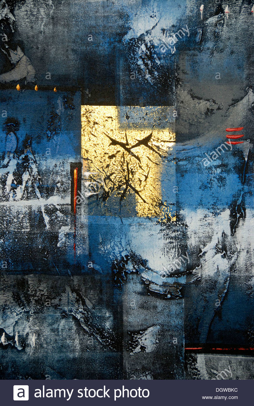 870x1390 Abstract Art, Painting In The Colours Gold, Blue, Black And Grey - Black And Blue Painting