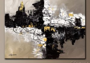 300x210 Black Gold Grey White Abstract Painting Textured Painting - Black And Gold Painting
