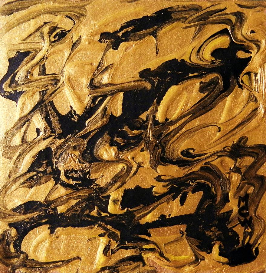 879x900 Gold And Black Drama Painting By Mary Carol Williams - Black And Gold Painting