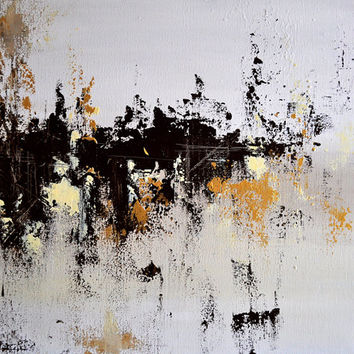 354x354 Original Abstract Painting, Textured From Abstractartm On Etsy - Black And Gold Painting