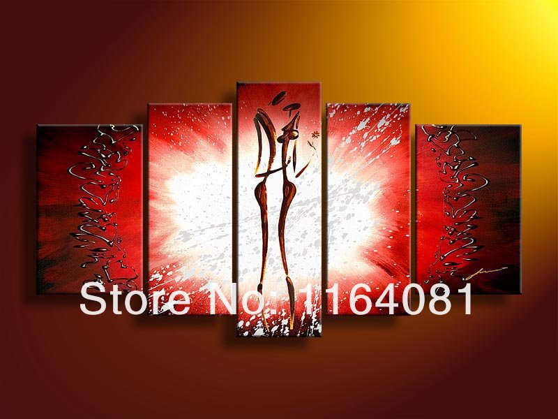 800x600 Handpainted 5 Piece Black White Red Bstract Oil Paintings - Black And Red Painting