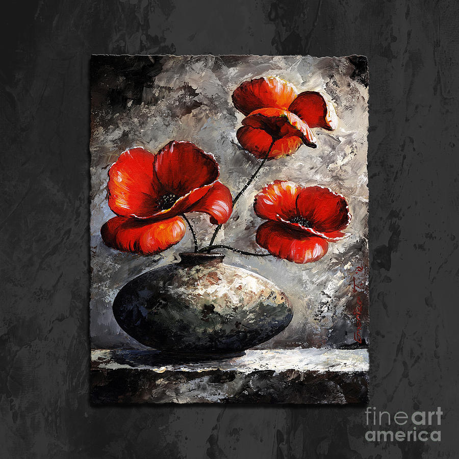 900x900 Poppies 02 - Black And Red Painting