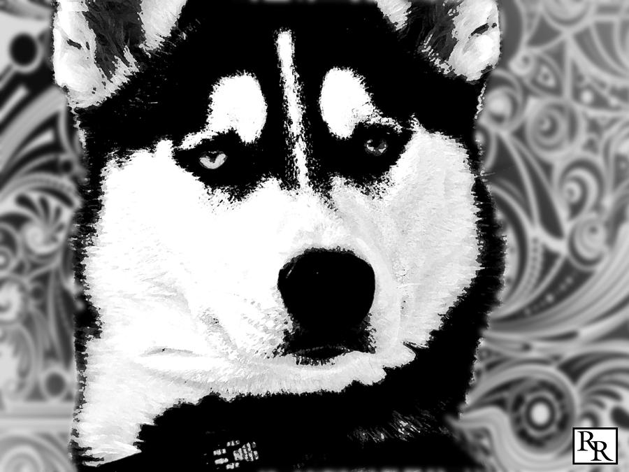 900x675 Wolf Dog Black White B W Painting By Robert R Splashy Art Abstract - Black And White Abstract Art Painting