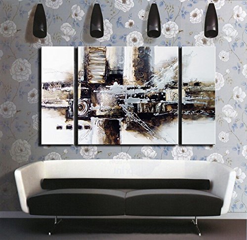 500x486 Noah Art 3 Panel Black And White Abstract Wall Art, 100% Hand - Black And White Abstract Oil Painting